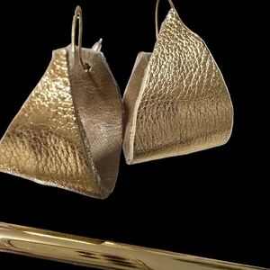 Gold Leather Hoop Drop Earrings - Handmade Custom Unique Design